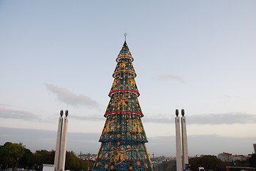 Image showing Beautiful tall Christmas tree in Lisbon (at sunset)