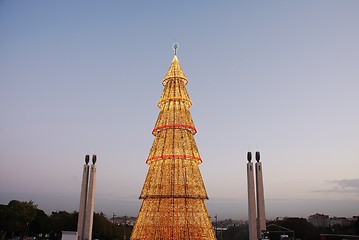 Image showing Beautiful tall Christmas tree in Lisbon (at sunset)