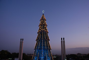 Image showing Beautiful tall Christmas tree in Lisbon (at sunset)