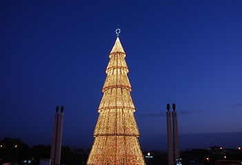 Image showing Beautiful tall Christmas tree in Lisbon (at sunset)