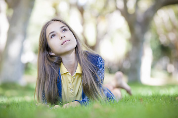 Image showing Portrait of Tween Girl on Grass