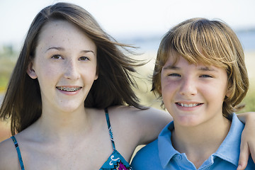 Image showing Portrait of Brother and Sister Outdoors