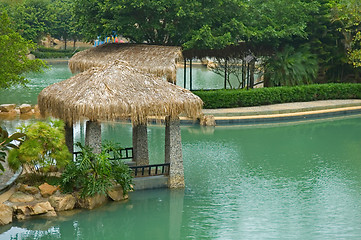 Image showing Pavilion with thatch roof