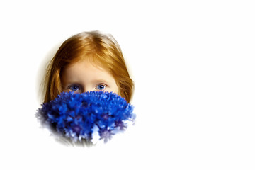 Image showing Portrait of redhead girl with cornflowers