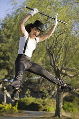 Image showing Jazz Dancer Jumping in Park