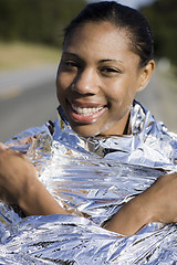 Image showing Portait of Woman in Space Blanket