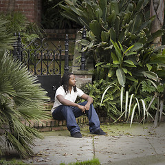 Image showing Teen Boy Sitting on Step