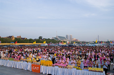 Image showing Morning Prayer at Sanam Luang in Bangkok