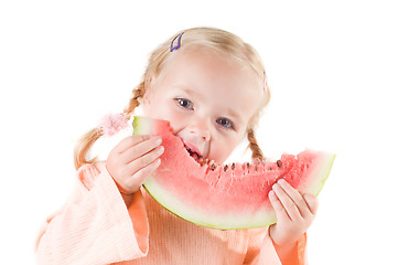 Image showing Girl eating watermelon