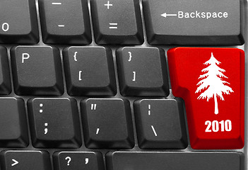 Image showing computer keyboard with red Christmas tree key