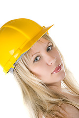 Image showing blond in yellow building helmet 