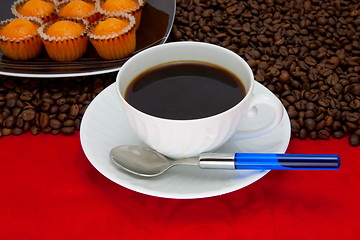 Image showing Coffee cup over red background