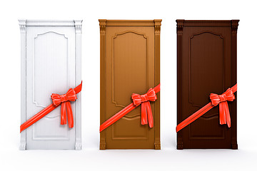 Image showing door with red bow house interior detail 