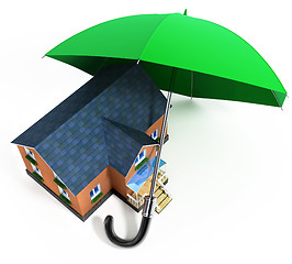 Image showing red umbrella protecting house from rain