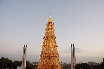 Image showing Beautiful tall Christmas tree in Lisbon (at sunset)