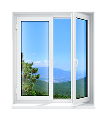 Image showing new opened plastic glass window frame isolated