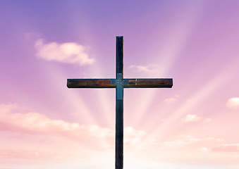 Image showing cross of christ and pink sky