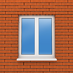 Image showing fragment of brick wall with plastic window