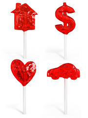 Image showing set of sweet candy house dollar heart and car