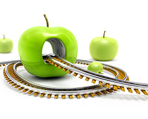Image showing Rail road throw green apple