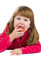 Image showing kid eating appl