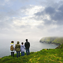 Image showing Family visiting Cape St. Mary's Ecological Bird Sanctuary in Newfoundland