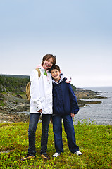 Image showing Children standing at Atlantic coast in Newfoundland