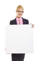 Image showing woman holding the blank billboard