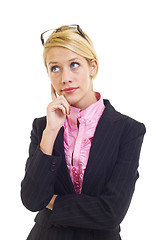 Image showing Young businesswoman thinking