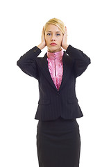 Image showing businesswoman in the Hear No Evil pose