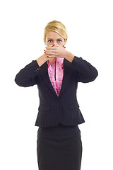 Image showing businesswoman in the Speak No Evil pose