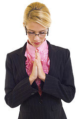 Image showing young business woman praying