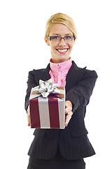 Image showing Business woman with gift 