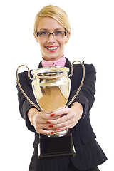 Image showing attractive businesswoman winning