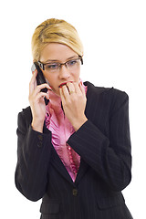 Image showing Worried businesswoman speaking by phone