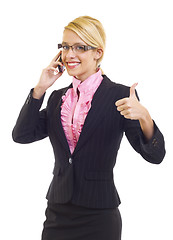 Image showing businesswoman on the phone making her ok sign