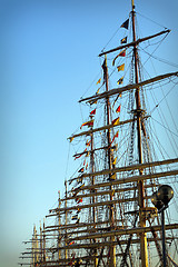 Image showing Masts of Tall ships in port