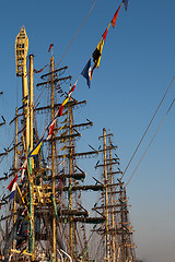 Image showing Masts of Tall ships in port