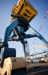 Image showing Portal cranes amon tall ships