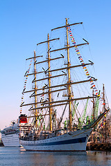 Image showing Tall ships in port