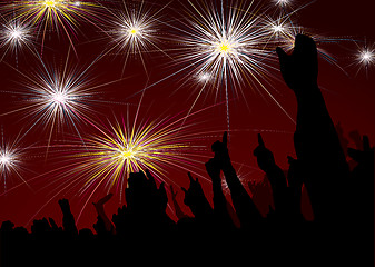 Image showing new year crowd fireworks