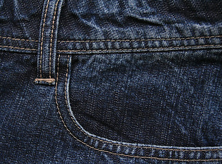 Image showing Pocket from a blue jeans fabric as background