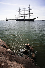 Image showing Tall ships in port