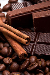 Image showing chocolate, coffee and cinnamon sticks