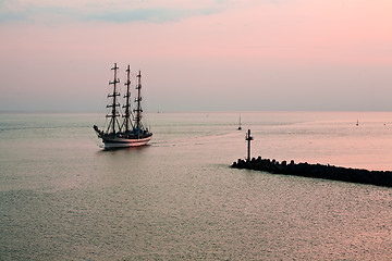 Image showing Tallship coming in to port