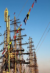 Image showing Masts of Tall ships in port