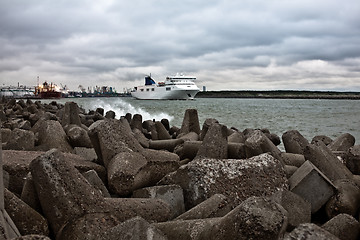 Image showing Cruise ferry leaving to the open sea