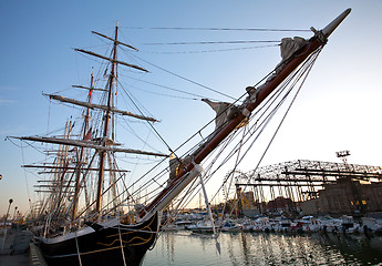 Image showing Tall ships in port