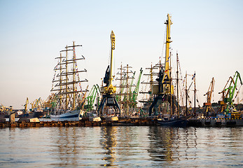 Image showing Tall ships in port