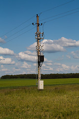 Image showing Electric line in green fields